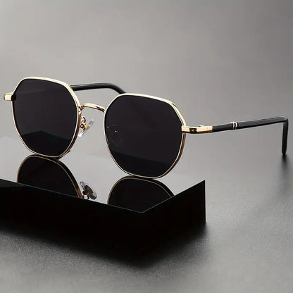 Eclipse Monarch – Gold-Edged Polygon Sunglasses with Blackout Lenses