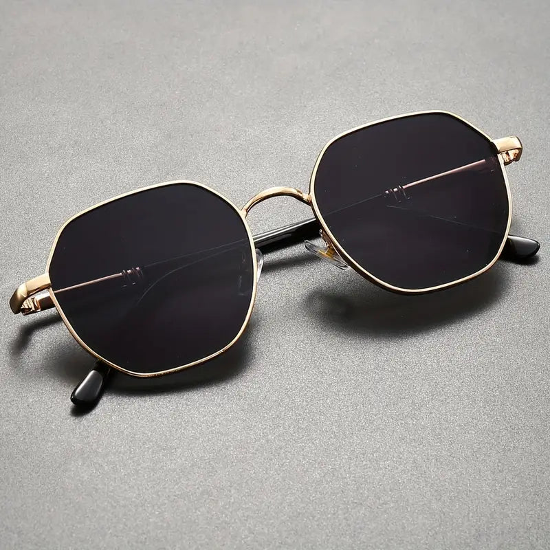 Eclipse Monarch – Gold-Edged Polygon Sunglasses with Blackout Lenses