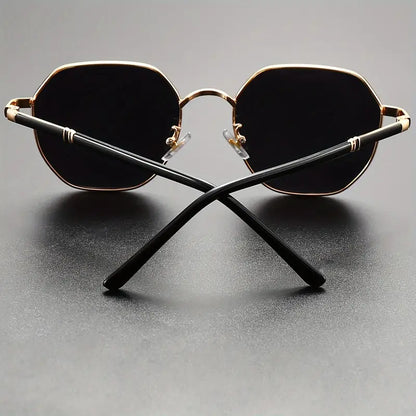 Eclipse Monarch – Gold-Edged Polygon Sunglasses with Blackout Lenses