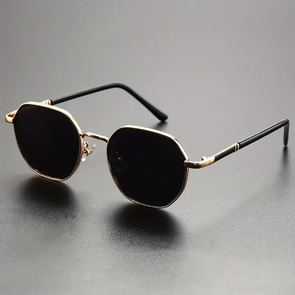 Eclipse Monarch – Gold-Edged Polygon Sunglasses with Blackout Lenses